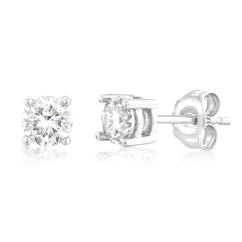 9ct White Gold 3/4 Carat Diamond Stud Earrings for Women - Classic Round Cut Diamond Earrings for Everyday Wear & Special Occasions