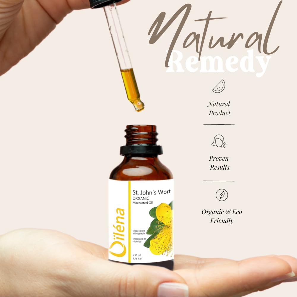 Pure St. John's Wort Macerated Oil - 100% Natural Hyperic Oil for Skin & Hair Care, Facial & Body Moisturizer, Massage Therapy - 50ml | Soothes Dry Skin, Promotes Relaxation & Healthy Hair Growth