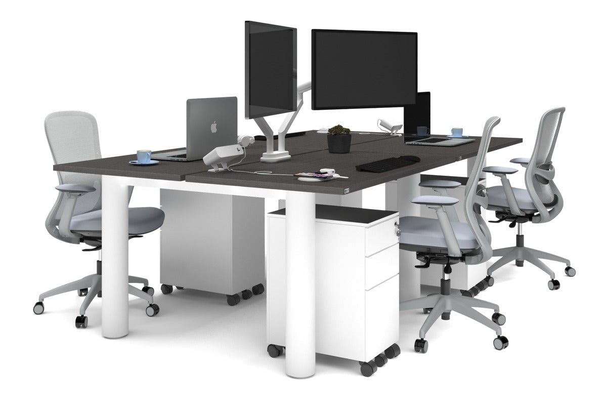 4-Person Quadro Cylinder Leg Office Workstation Desk [1400L x 700W] - Modern Collaborative Workspace Solution for Team Projects & Open Office Layouts