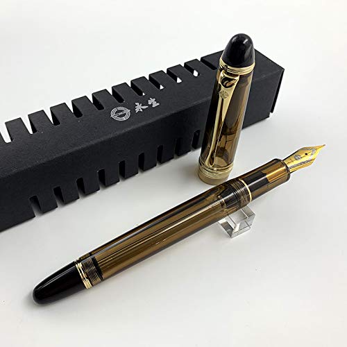 Lanxivi 699 Vacuum Fountain Pen - Extra Fine Nib, Brown Translucent (Gift Box Set) for Writing & Collecting