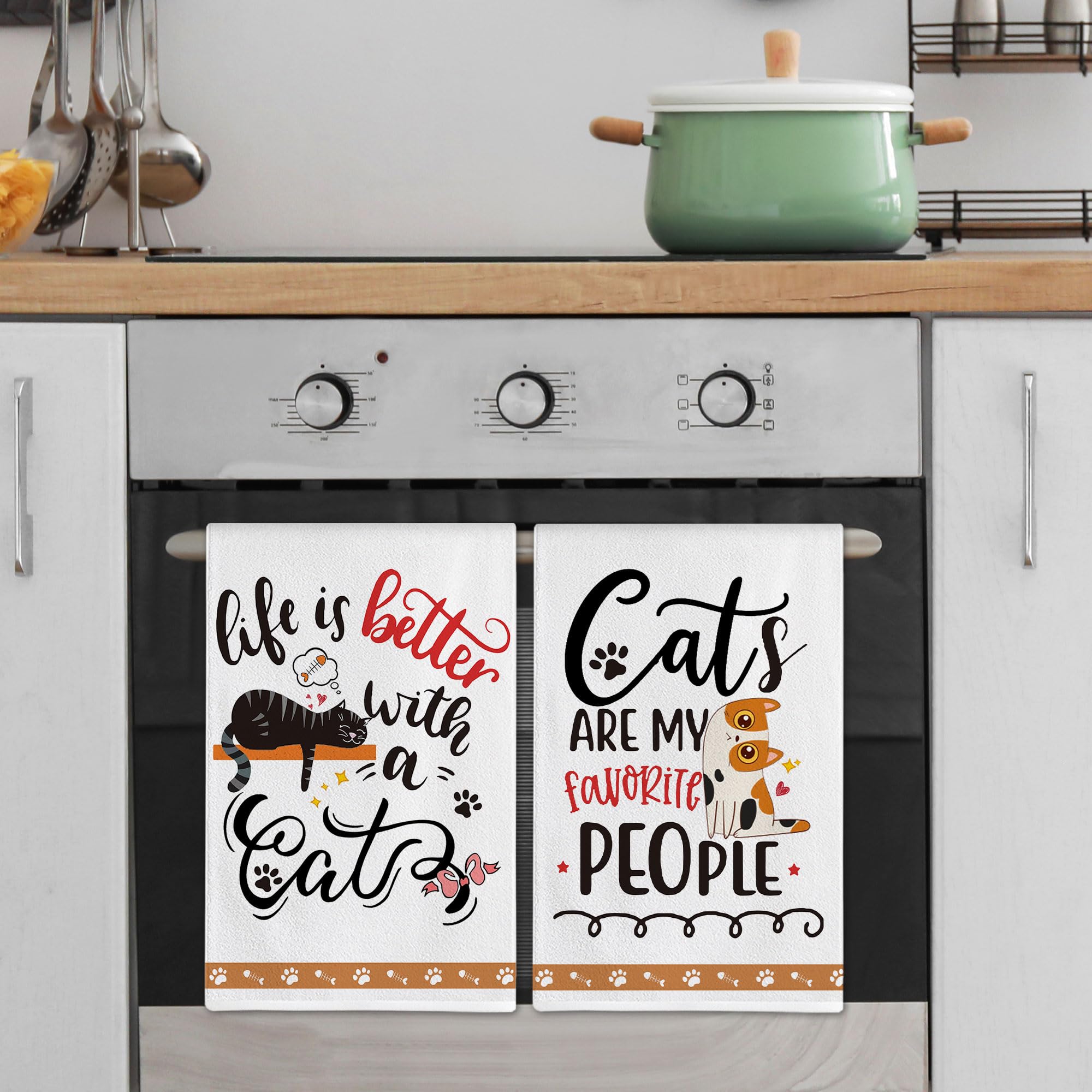 Hexagram Cat Lover Gifts for Women - Set of 4 Funny Cat Kitchen Towels, Cute Cat Tea Towels & Hand Towels - Perfect Cat Mom Gifts, Housewarming Presents & Kitchen Decor - Ideal for Daily Use, Dish Drying & Home Decoration