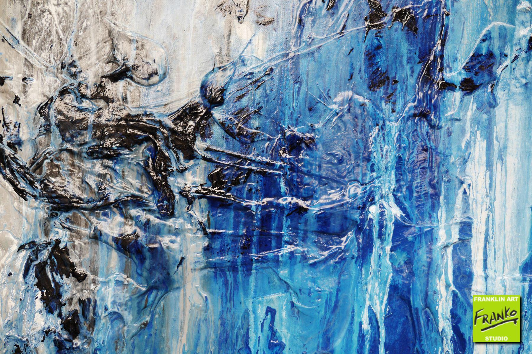Blue White Grey Textured Abstract Painting - 140cm x 100cm Modern Wall Art for Living Room, Bedroom & Office Decor | Handmade Canvas Artwork