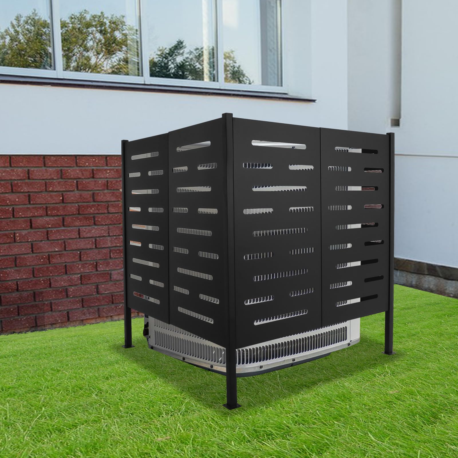 Black Air Conditioner Privacy Fence Screen with 4 Stakes - 42.13
