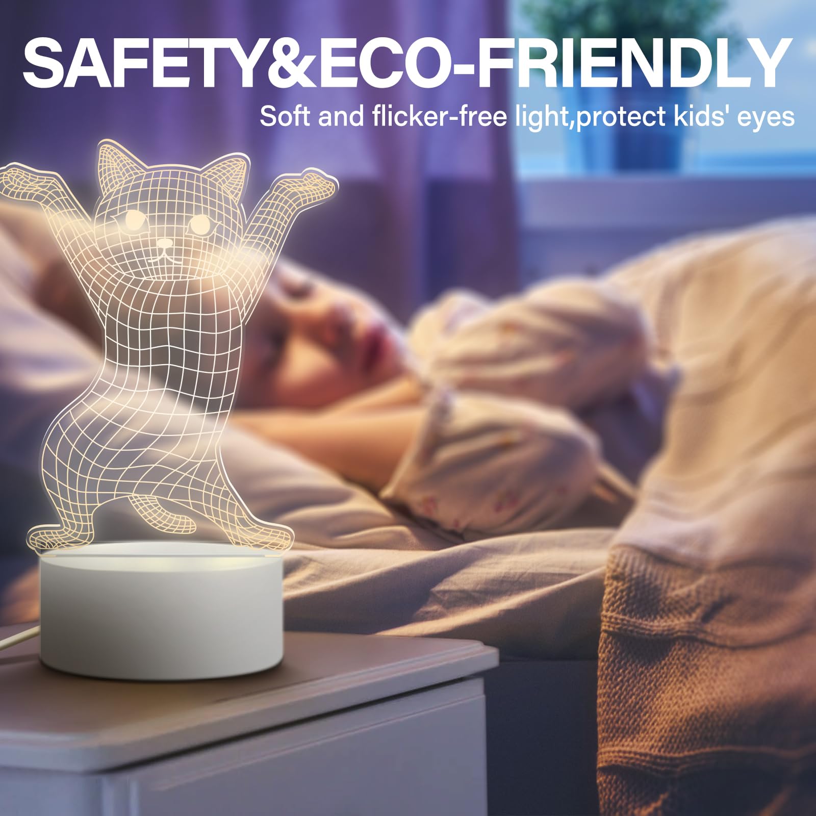 Funny Dancing Cat Night Light - 3D Illusion Dimmable LED Lamp for Cat Lovers | Cute Bedside Decor with Soft White Light | Perfect Gift for Bedroom, Nursery, or Home Office