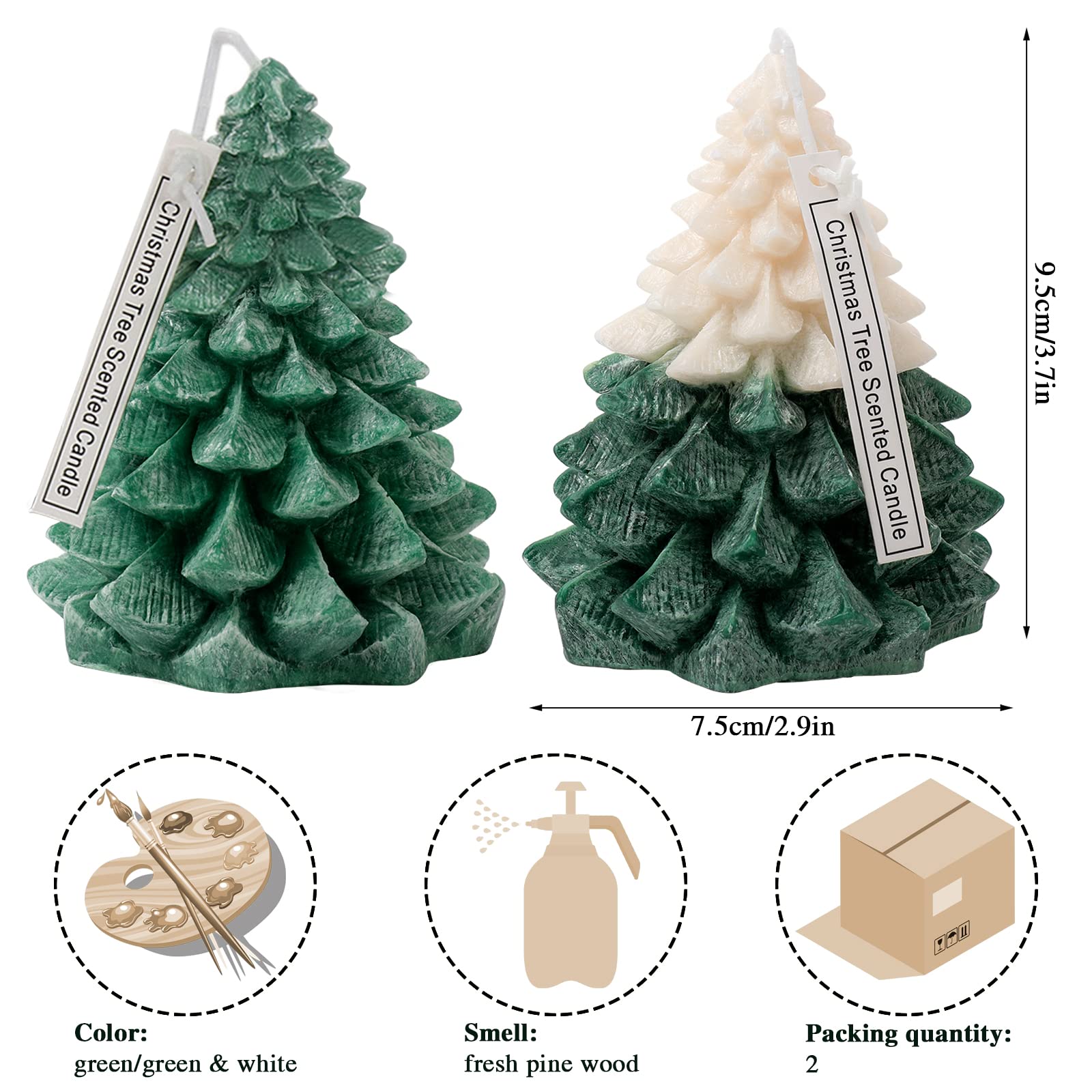 Christmas Scented Candles Gift Set - 2 Pack Tree Shaped Soy Wax Candles for Holiday Decor & Gifts