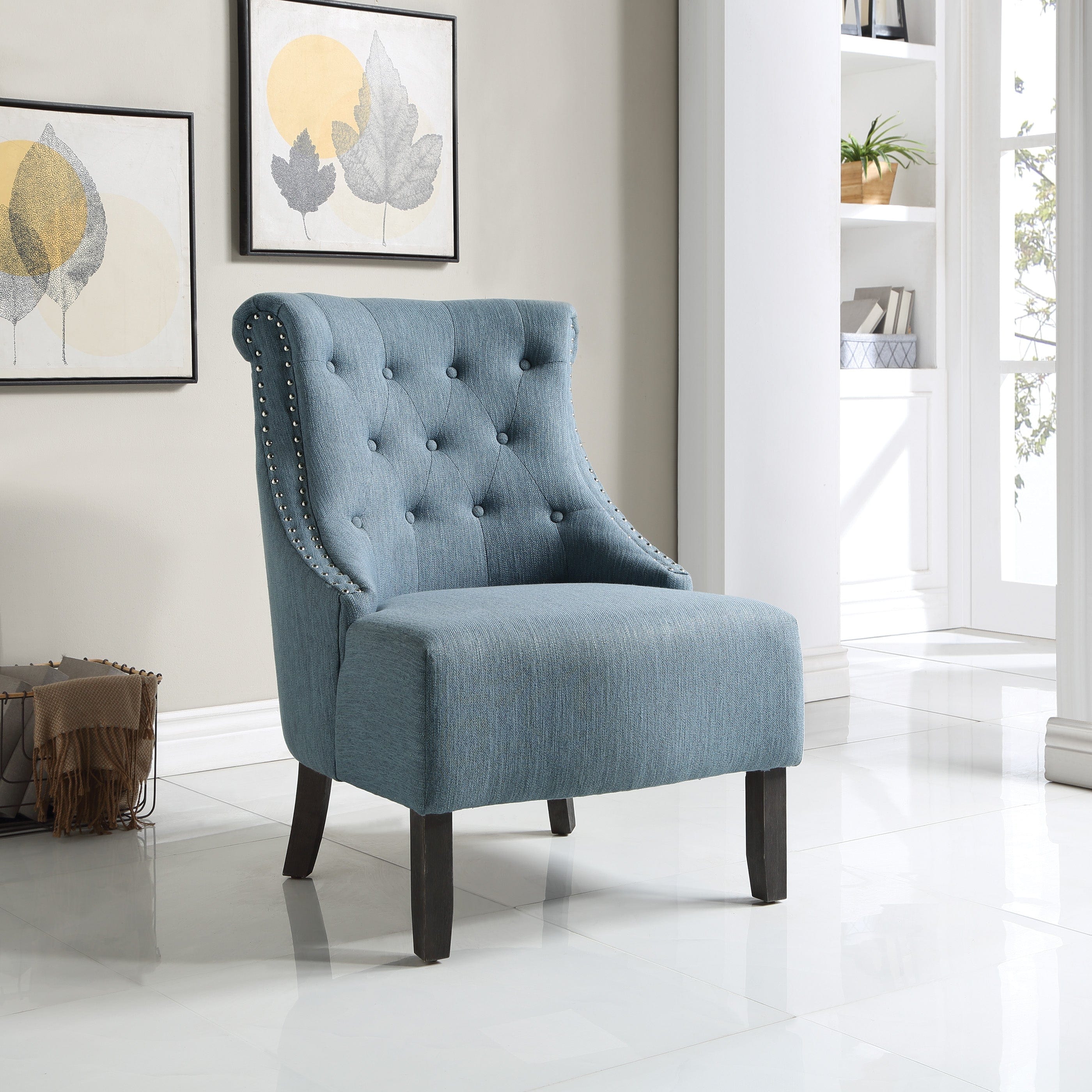 Office Star Evelyn Tufted Chair with Grey Wash Legs - Ergonomic Office Chair for Home & Workspace - Comfortable Desk Chair for Long Hours of Sitting [SB586]