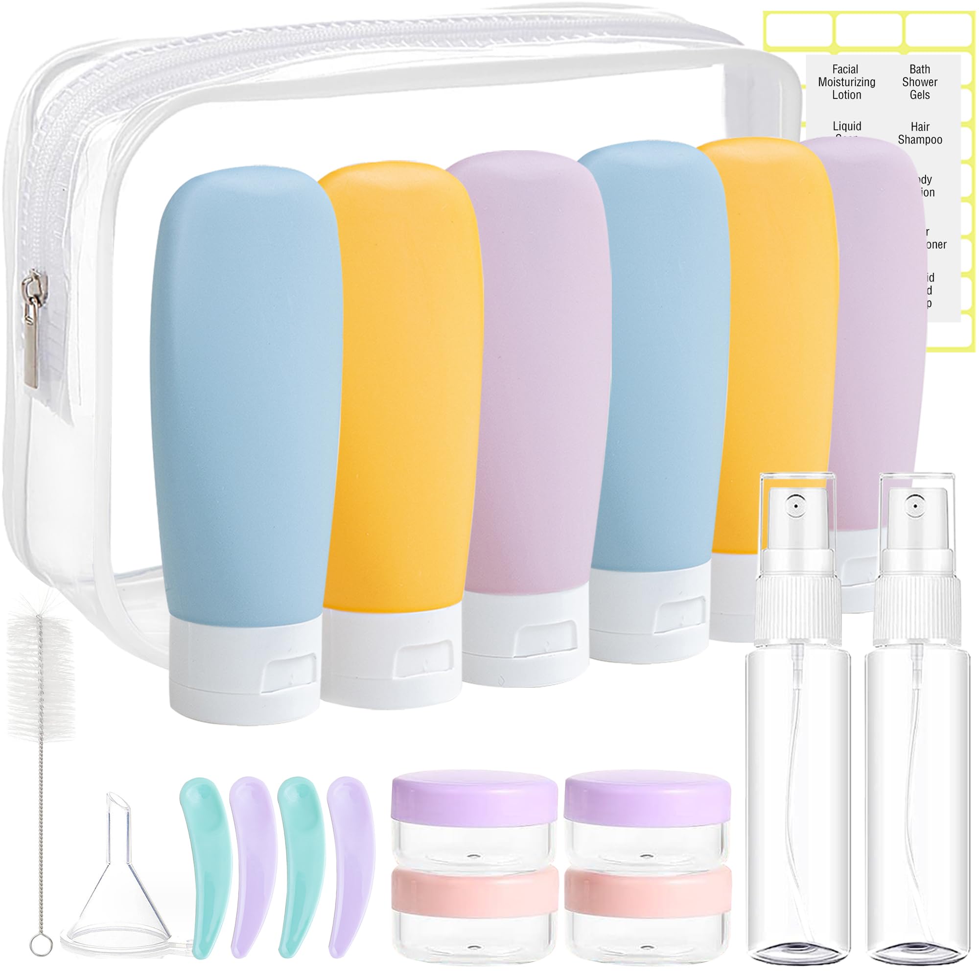20 Pack TSA Approved Leak Proof Travel Bottles Set - Refillable Toiletry Containers for Shampoo, Conditioner & Lotion (Multi-color) | Perfect for Air Travel, Camping & Gym Essentials