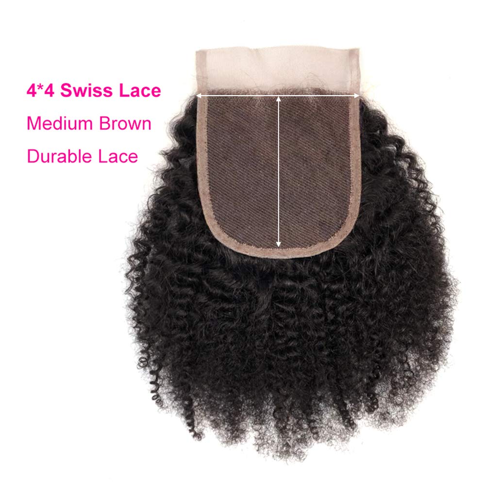 100% Unprocessed Mongolian Afro Kinky Curly Human Hair Bundles with Closure for Black Women - 3 Bundles 4B 4C Virgin Hair Weave (12