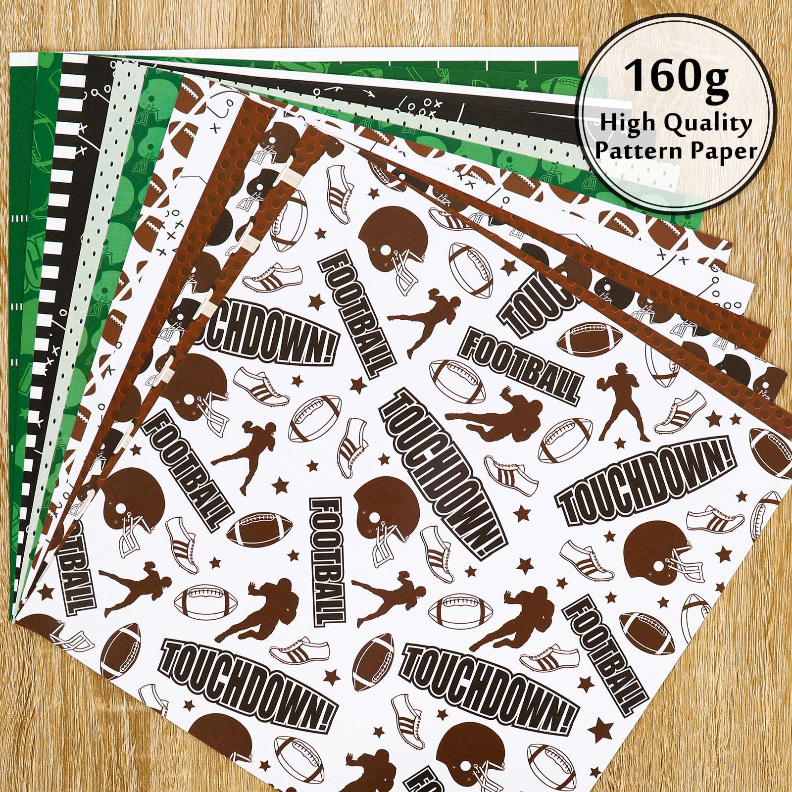 Whaline 24 Sheet Football & Rugby Themed Scrapbook Paper - 30x30cm Double-Sided Sport Decorative Craft Paper for DIY Background, Card Making, Junk Journal, Scrapbooking, Gift Wrapping & Party Decorations