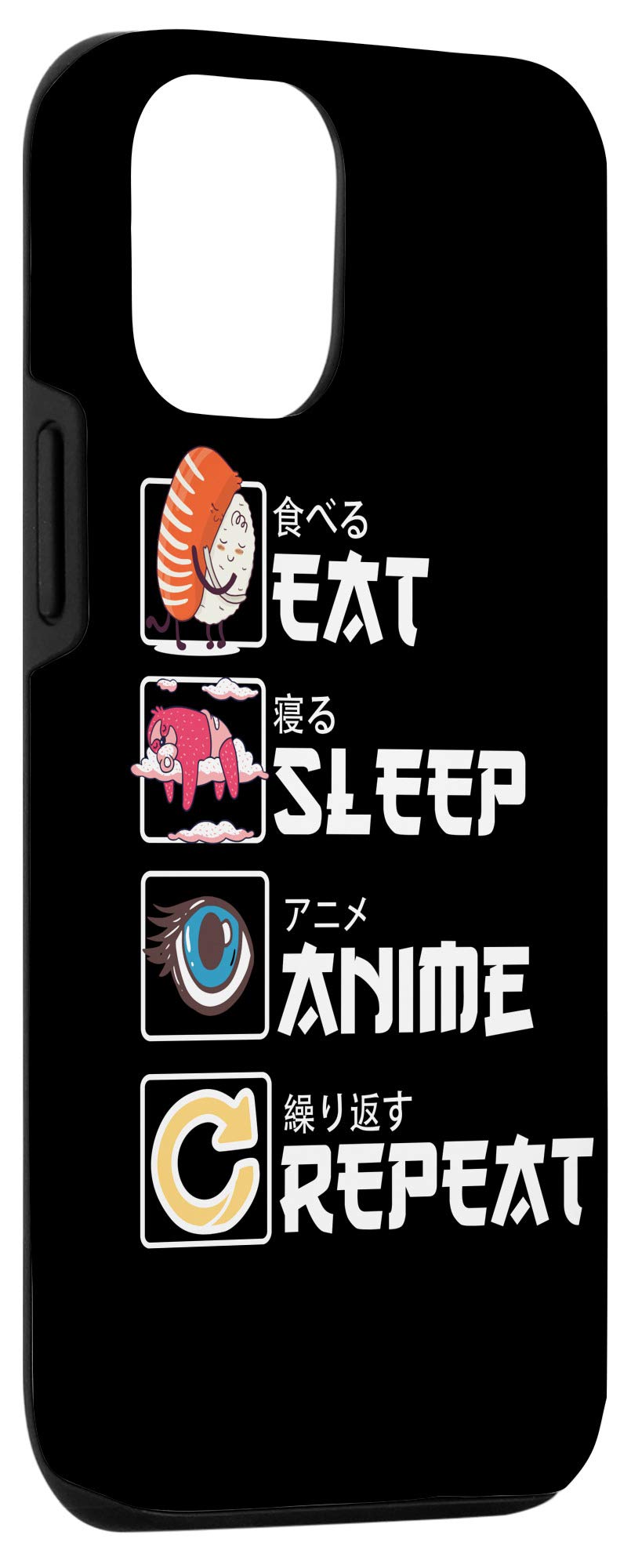 iPhone 12/12 Pro Cute Anime Manga Sushi Phone Case - Kawaii Design with 'Eat Sleep Anime Repeat' Print - Perfect for Anime Fans & Japanese Culture Lovers - Great for Daily Use, Cosplay Events & Gift Giving