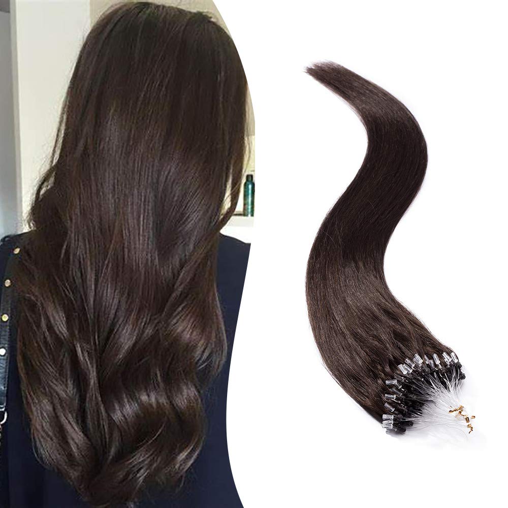 SEGO 18 Inch Dark Brown Micro Beads Hair Extensions - 100% Human Hair, Natural Straight, 50g 100 Strands, Cold Fusion Micro Loop Rings - Perfect for Daily Styling, Parties & Special Occasions