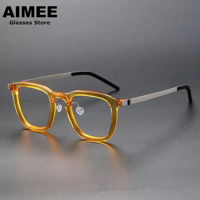 Aimee Men's Full Rim Square Screwless Titanium Acetate Eyeglasses Frame 1263 - Lightweight Durable Glasses for Work, Reading & Everyday Use