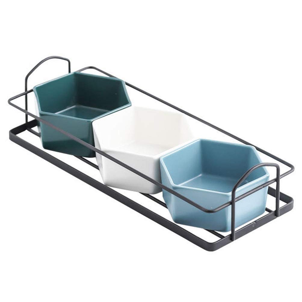 Cabilock 3-Compartment Ceramic Appetizer Serving Tray - Black Snack Organizer for Dried Fruits, Dips & Finger Foods | Perfect for Parties, Picnics & Home Entertaining