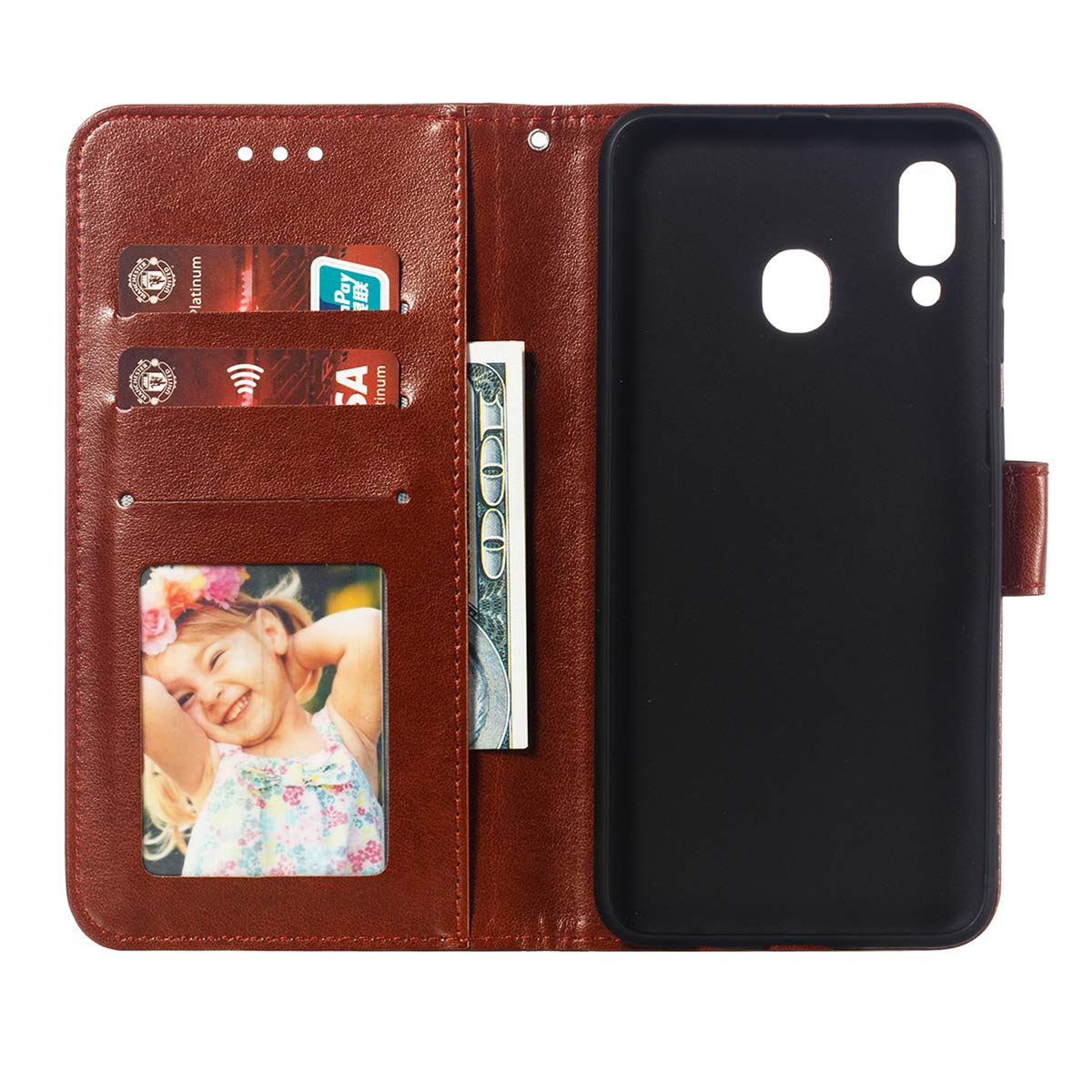 OOPKINS PU Leather Mandala Embossed Flip Wallet Case with Card Slot & Magnetic Stand - Compatible with Samsung Galaxy A02/M02 - Perfect for Work, Travel & Daily Protection (Brown)