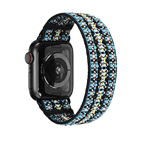 Tefeca Orchid Embroidery Pattern Elastic Apple Watch Band - Compatible Replacement Strap for All Apple Watch Models - Perfect for Workouts, Yoga & Fashion Accessories