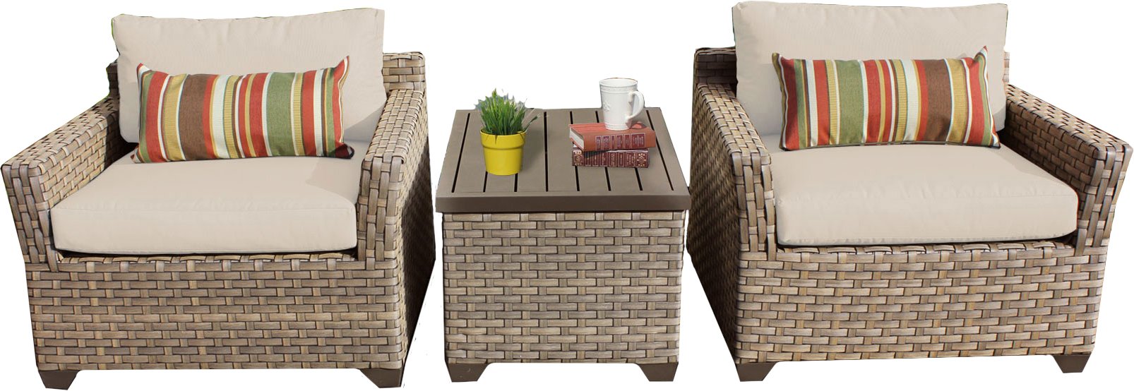 TK Classics Monterey 3-Piece Outdoor Wicker Patio Furniture Set - Beige Rattan Sofa with Coffee Table - Perfect for Garden, Poolside & Backyard Relaxation