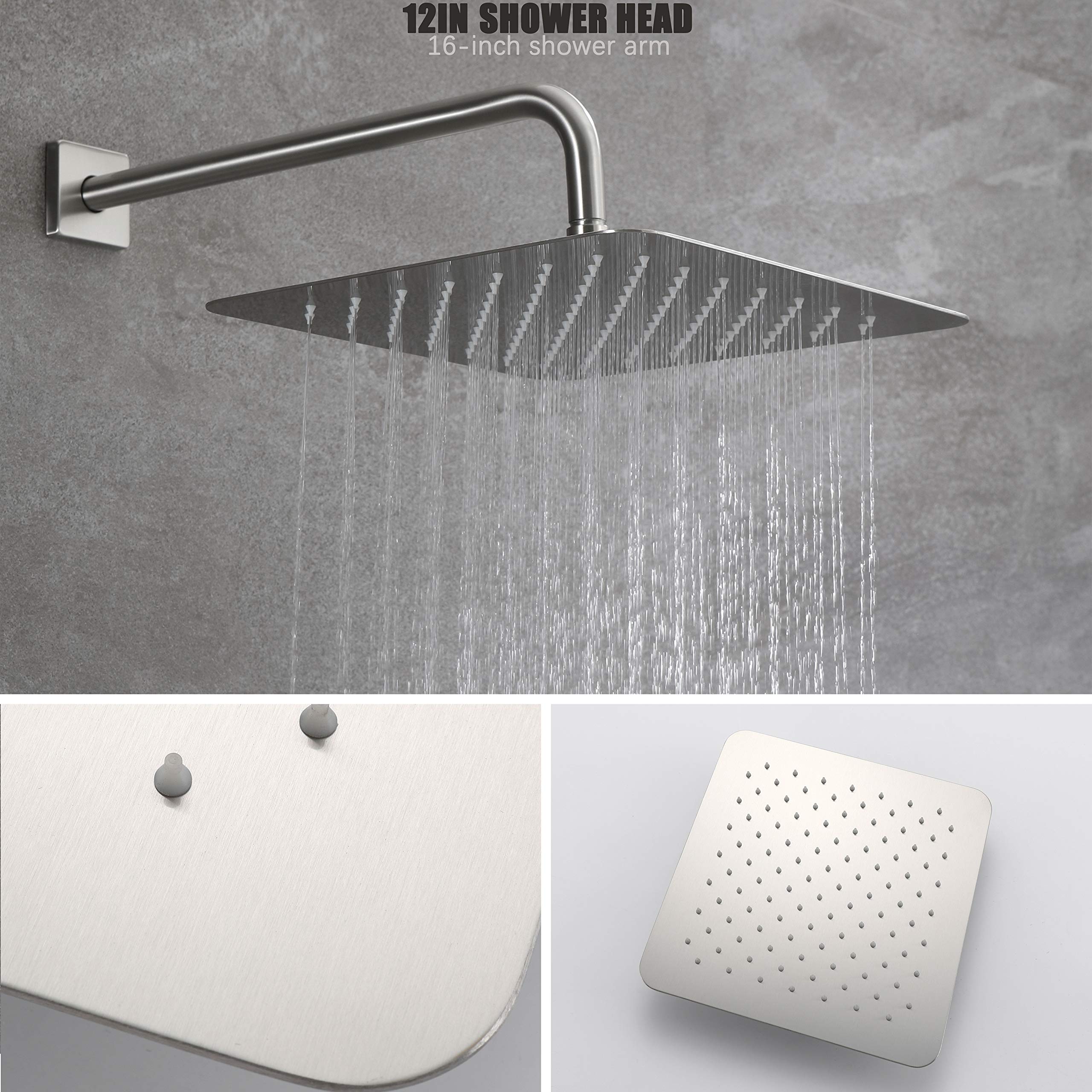 Premium 2-Function Brushed Nickel Rain Shower System with 12