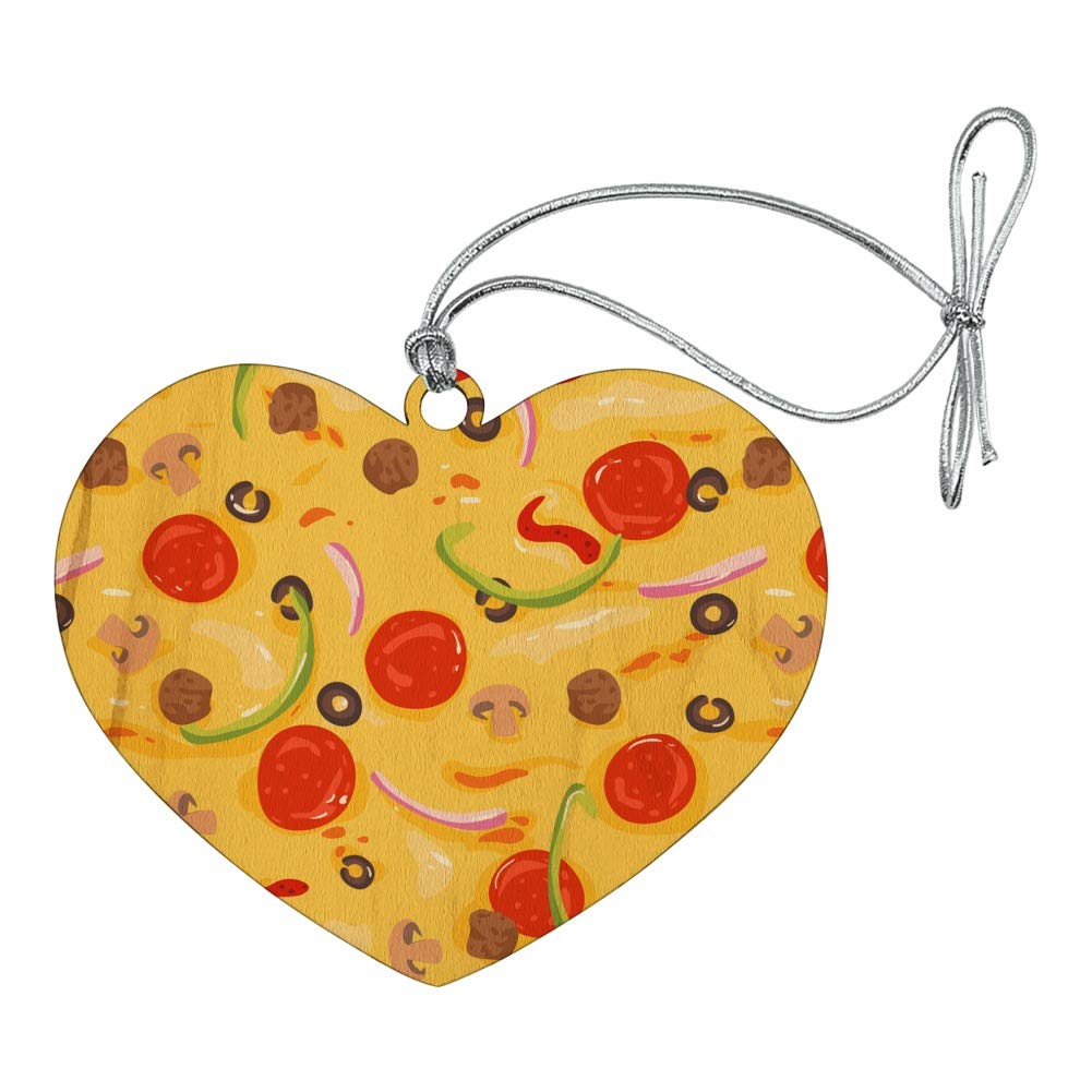 Graphics & More Combination Pizza Pattern Christmas Ornament - Pepperoni, Olives & Onions Design - Heart Love Wood Holiday Tree Decor for Kitchen, Pizza Lover Gifts & Christmas Decorations