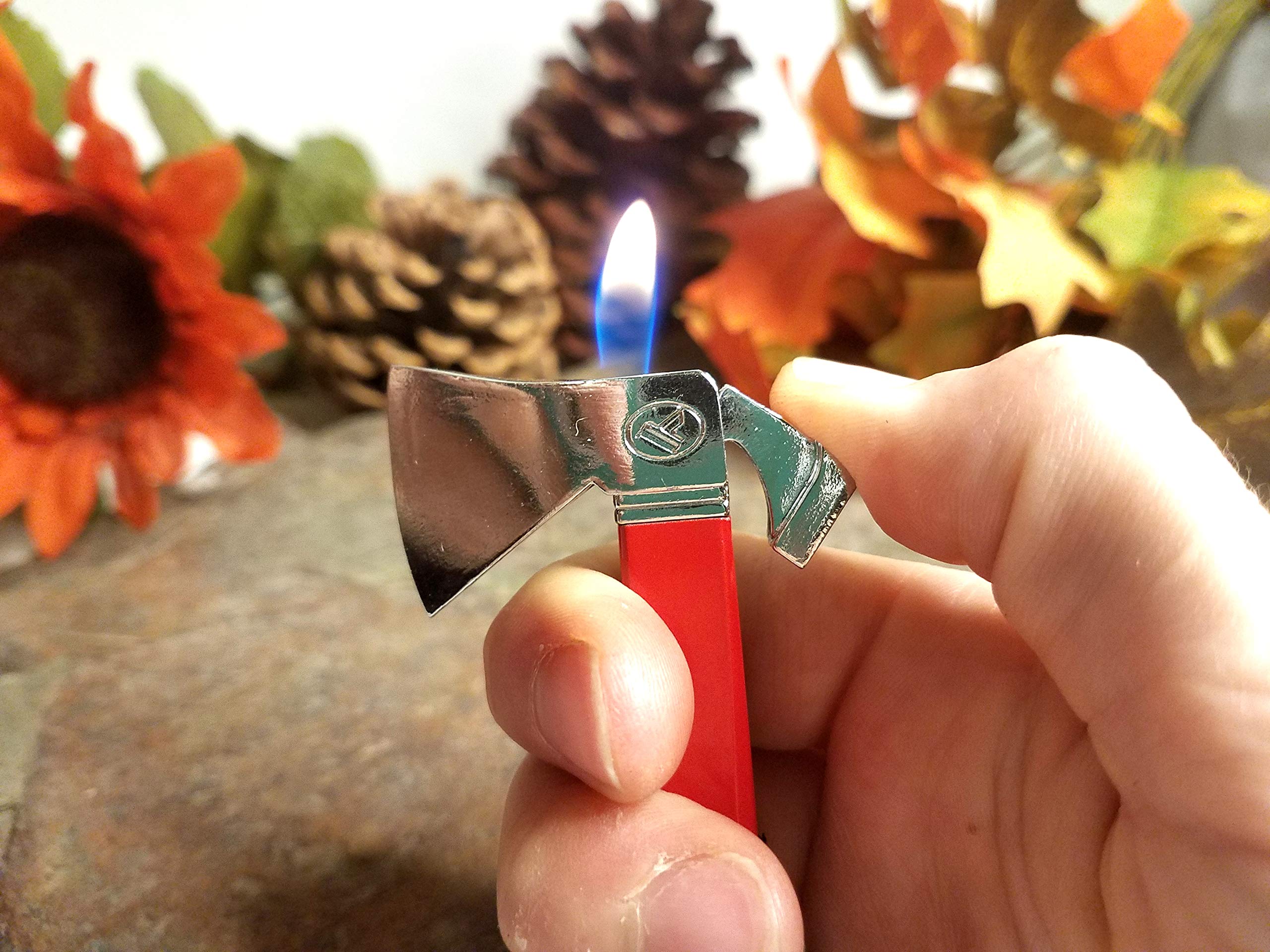 Axe Butane Lighter - Refillable Novelty Hatchet (Red) for Camping & Collectors
