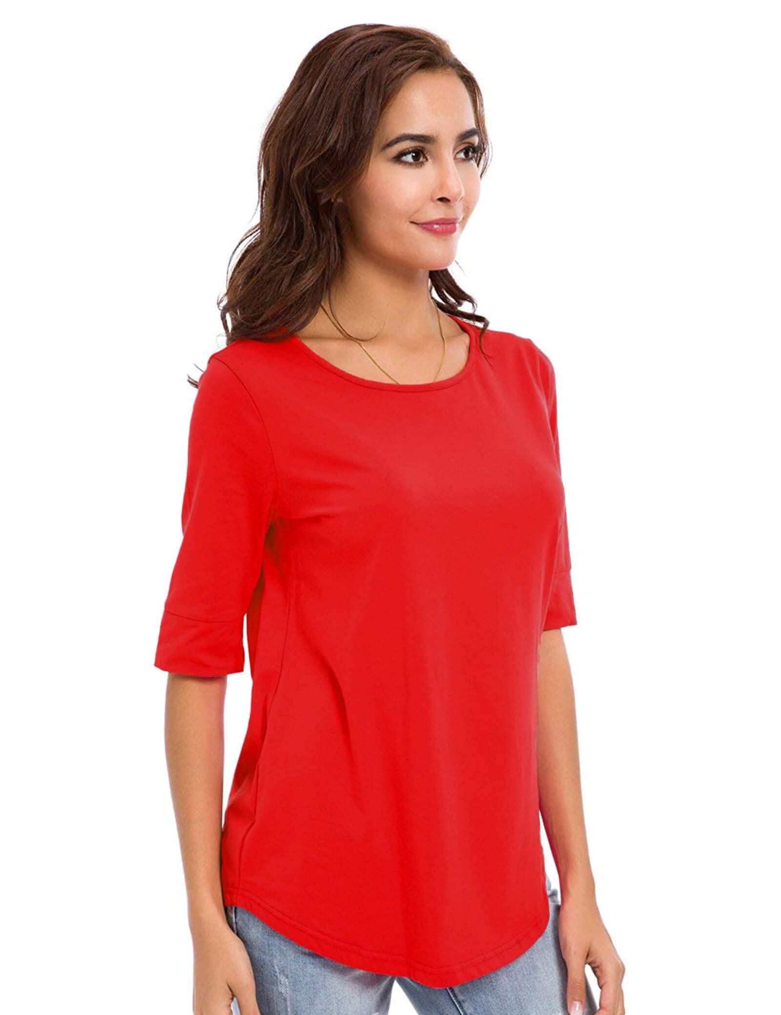 Women's Elbow Length Sleeve Cotton Blouse - Summer Casual Tunic Top for Women | Perfect for Office Wear, Weekend Outings & Beach Cover-ups