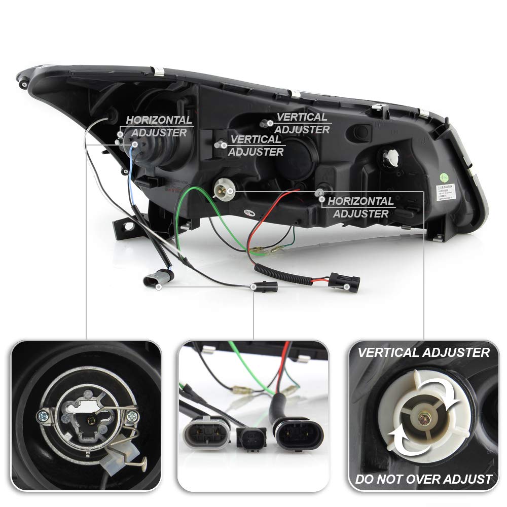 ACANII LED DRL Halo Projector Headlights - Compatible with 2008-2012 Honda Accord 4 Door Sedan, Black Housing, Left & Right Pair - Upgrade Your Night Driving & Style