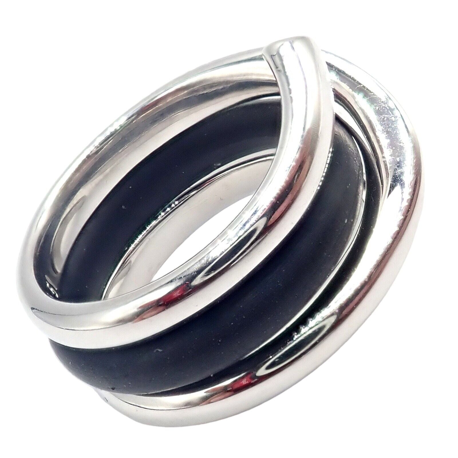 Authentic Georg Jensen 18K White Gold Magic Rubber Ring Size 5.5 - Elegant Wedding Band & Everyday Jewelry for Women