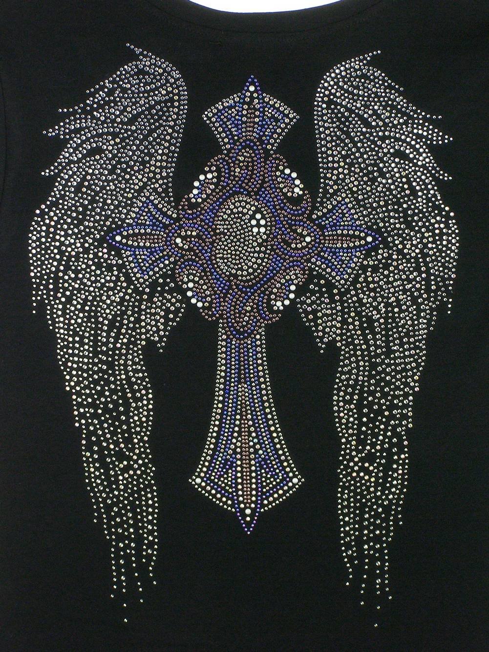 Women's Rhinestone Cross with Wings T-Shirt - Stylish Bling Graphic Tee for Casual Wear, Parties & Everyday Fashion