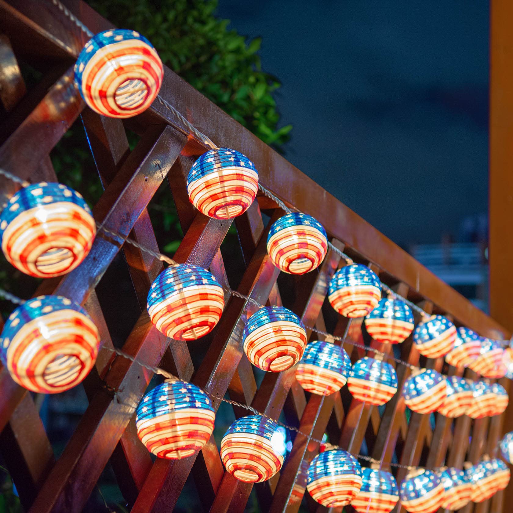 American Flag Lantern String Lights - Patriotic 4th of July Decorations, 3