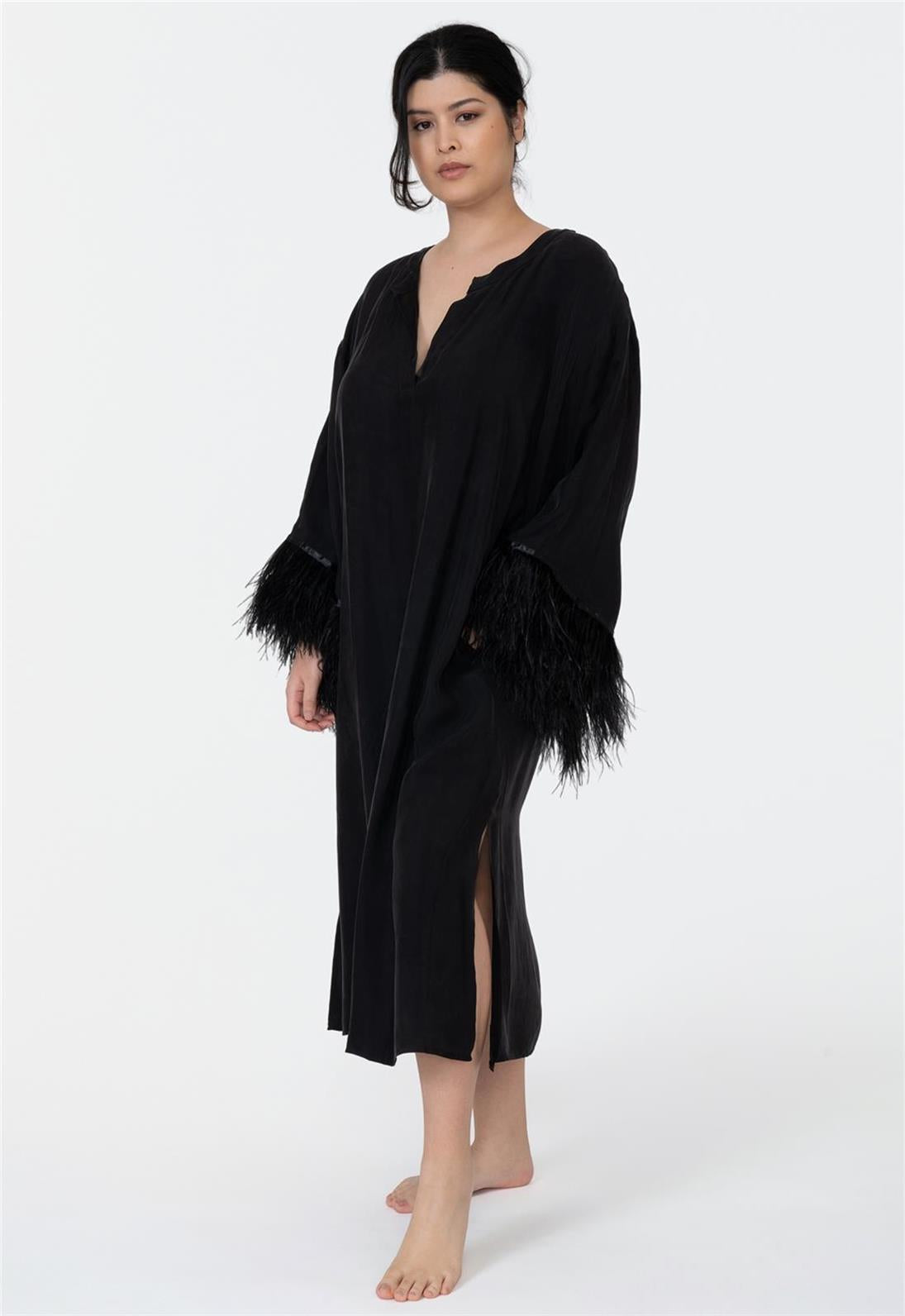 Elegant Black Swan Caftan Dress for Women - Boho Chic Loose Fit Maxi Dress for Beach, Vacation & Summer Wear