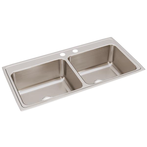 Elkay Lustertone Stainless Steel 43 x 22 Inch Double Bowl Drop-In Kitchen Sink - Perfect for Food Prep, Dishwashing & Modern Home Renovations