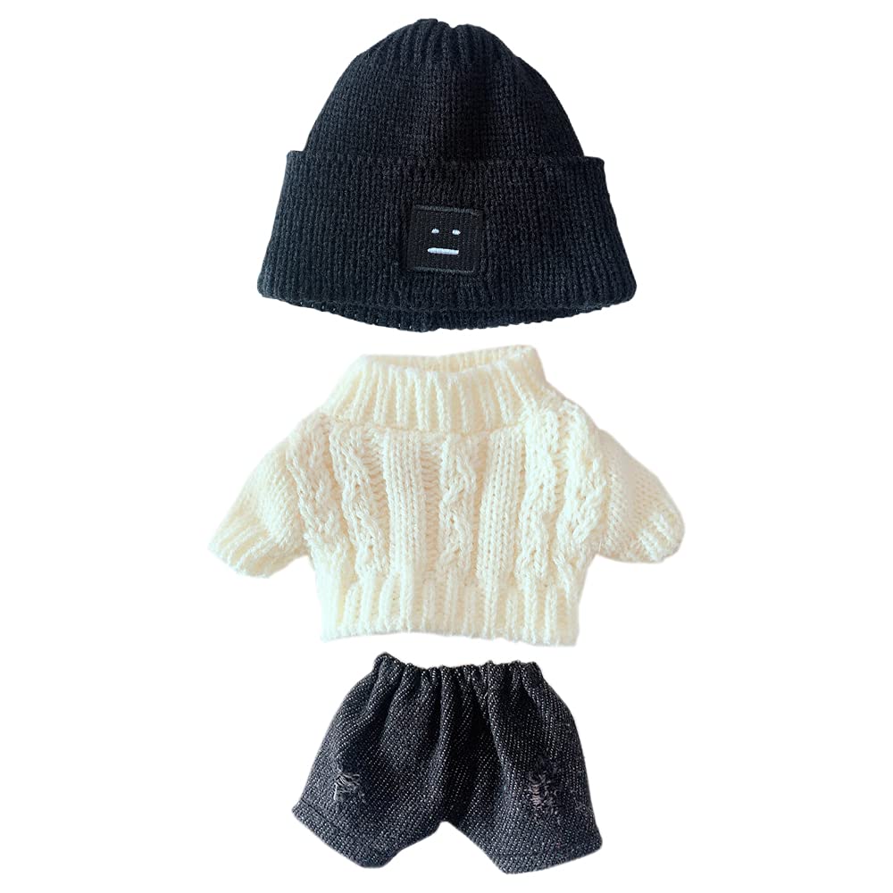 20cm Plush Doll Clothes Set - Hat, Sweater & Shorts for Dressup Play