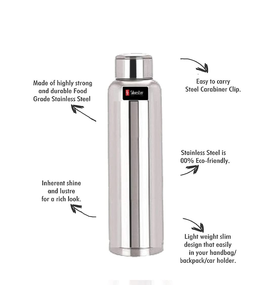 SILVESTER® 1000ml Stainless Steel Water Bottle - Insulated, Leakproof, BPA-Free - Perfect for Gym, Sports, Office, College & Outdoor Activities (Silver)