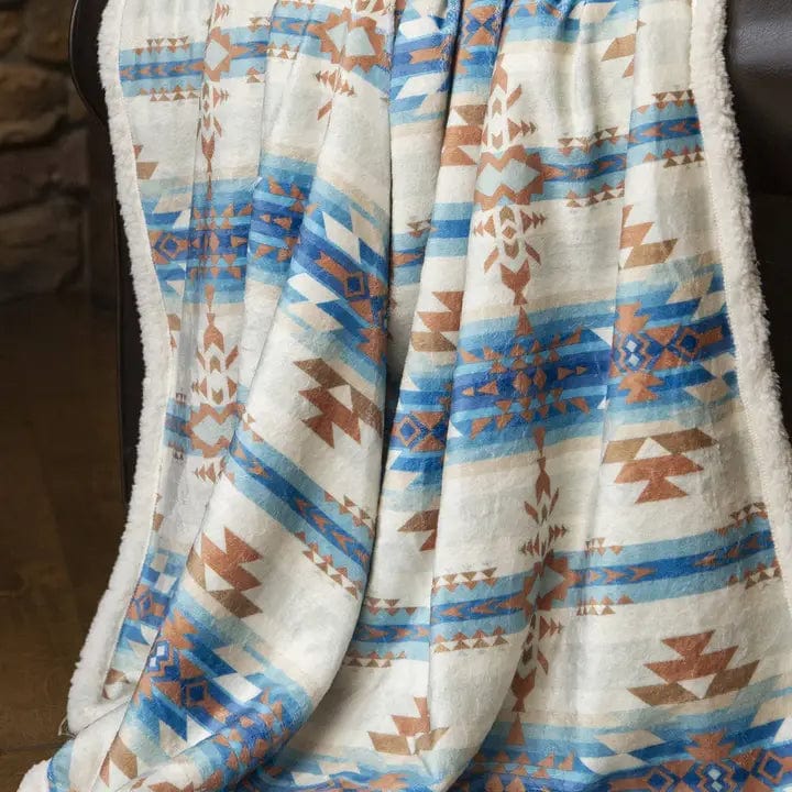 Southwestern Tan Aztec Sherpa Throw Blanket - Soft Cozy Warm Fleece Bedding for Couch, Sofa & Bed - Perfect for Winter, Camping & Home Decor