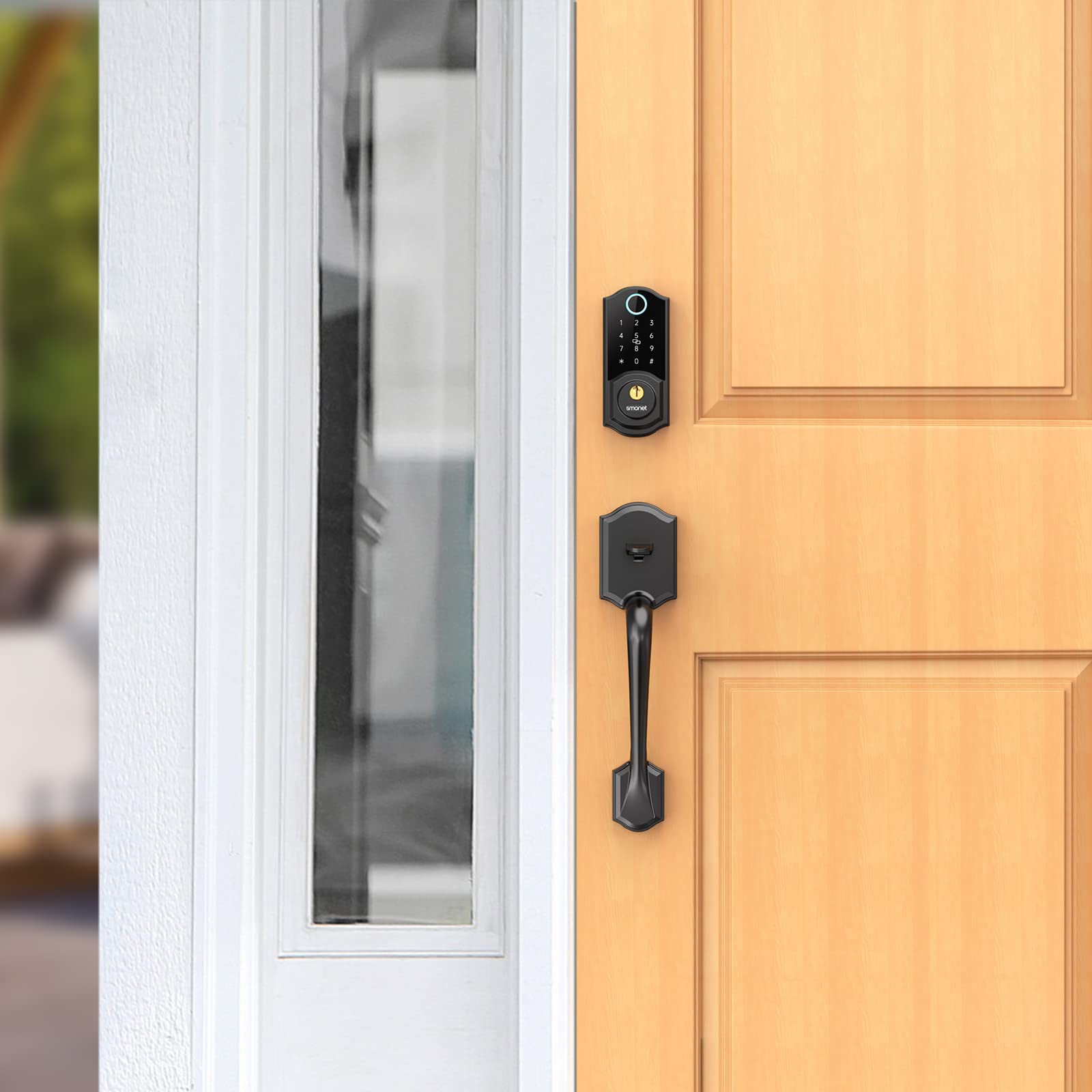 SMONET 8-in-1 Smart Lock for Front Door - Fingerprint, Digital Passcode, Bluetooth & Key Fob Entry - Smart Deadbolt Keyless Entry Electronic Keypad Door Lock - Perfect for Home Security & Smart Home Automation