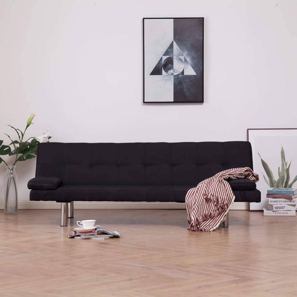 Modern Fabric Convertible Futon Sofa Bed with Armrests & Recliner - Black | Space-Saving Sleeper Couch for Small Apartments, Guest Rooms & Living Rooms