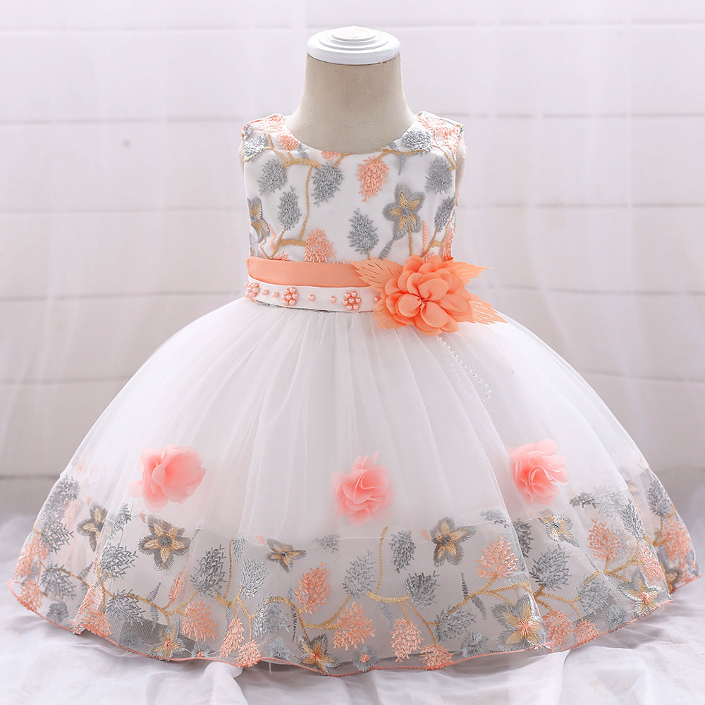 Elegant Flower Embroidery Puffy Princess Party Dress for Baby Girls - Perfect for Birthday Parties, Photo Shoots & Special Occasions