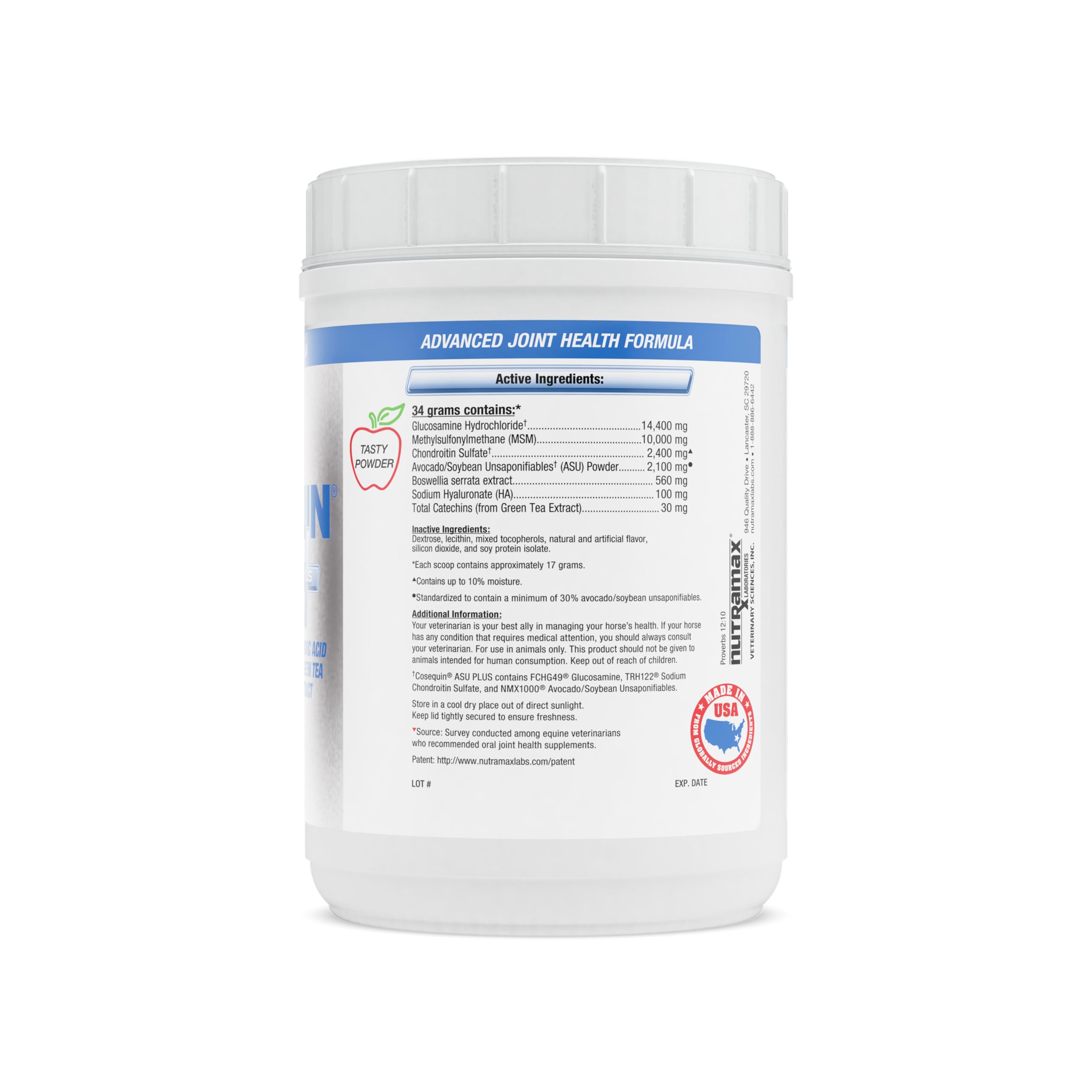 Nutramax Cosequin ASU Joint Health Supplement for Horses - Powder with Glucosamine, Chondroitin, MSM, ASU, Green Tea Extract & Hyaluronic Acid, 1050g | Supports Mobility & Comfort for Active & Senior Horses | Ideal for Training, Competition & Daily Joint Care