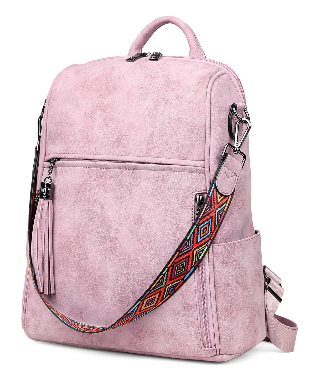 FADEON Women's Leather Backpack Purse - Stylish PU Shoulder Bag with Tassel for Travel, Work & Daily Use | Fashionable Pink Designer Handbag for Women