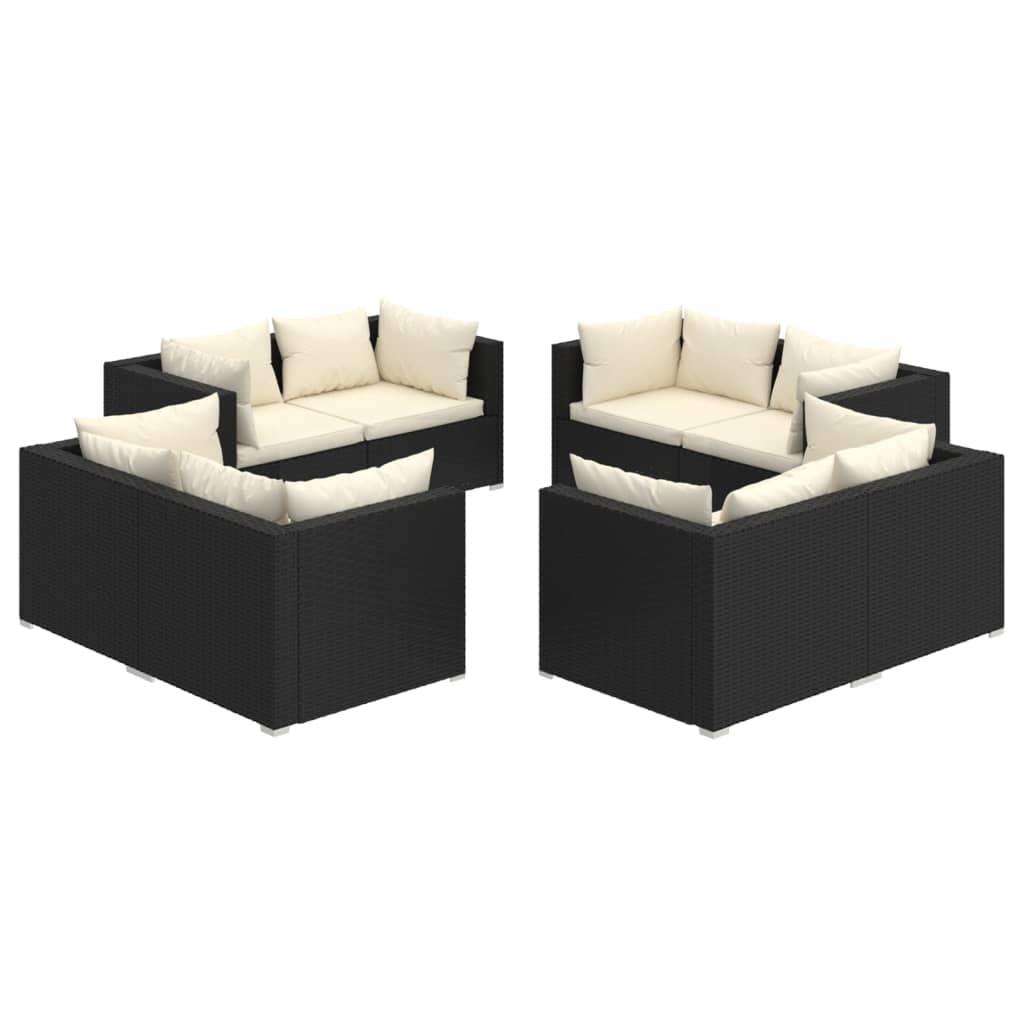 8-Piece Modular Patio Lounge Set with Cushions - Water-Resistant Poly Rattan Outdoor Furniture in Black & Cream - Perfect for Garden, Patio, Poolside or Backyard Relaxation