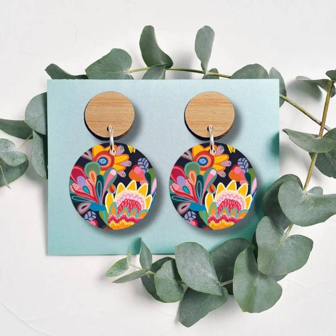 Fantasy Flora Australian Wooden Earrings - Handmade Boho Dangle Earrings for Women - Perfect for Festivals, Weddings & Everyday Boho Style