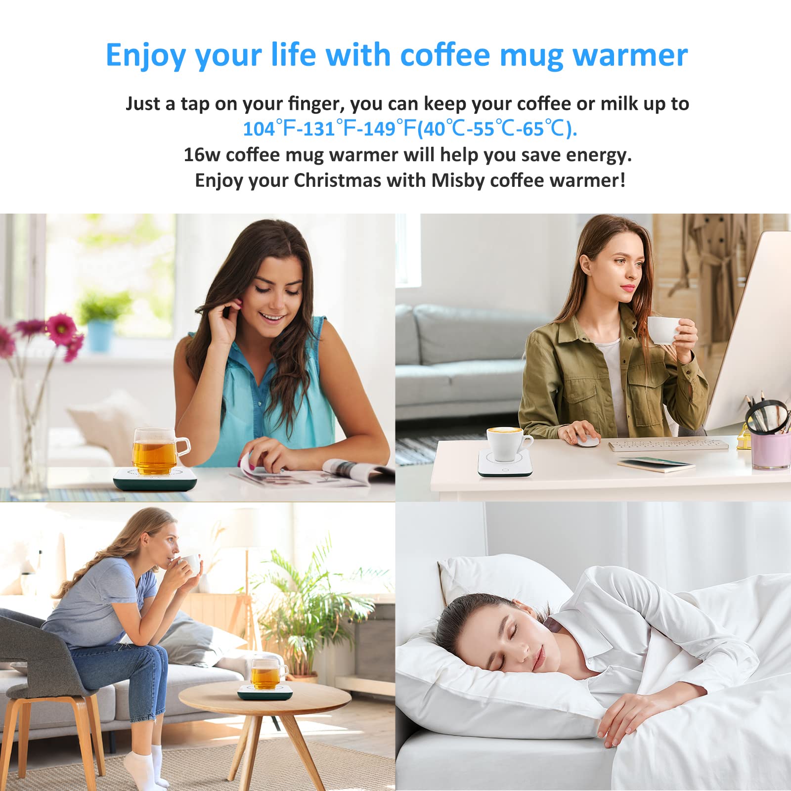 Misby Coffee Warmer with Auto Shut Off - Gravity-Induction Desk Mug Warmer for Coffee, Tea & Hot Beverages - Perfect Gift for Coffee Lovers & Office Use (Green) - Keep Your Drink Warm at Home, Office or Dorm
