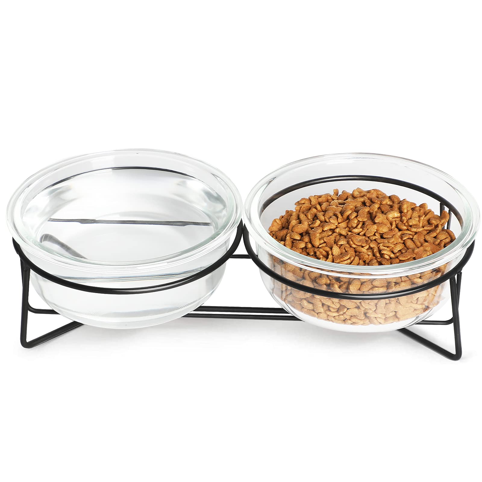 GDCZ Elevated Cat Bowls with Metal Stand - 18oz Transparent Glass Pet Food & Water Dishes for Healthy Digestion - Perfect for Kittens, Adult Cats & Small Dogs at Home