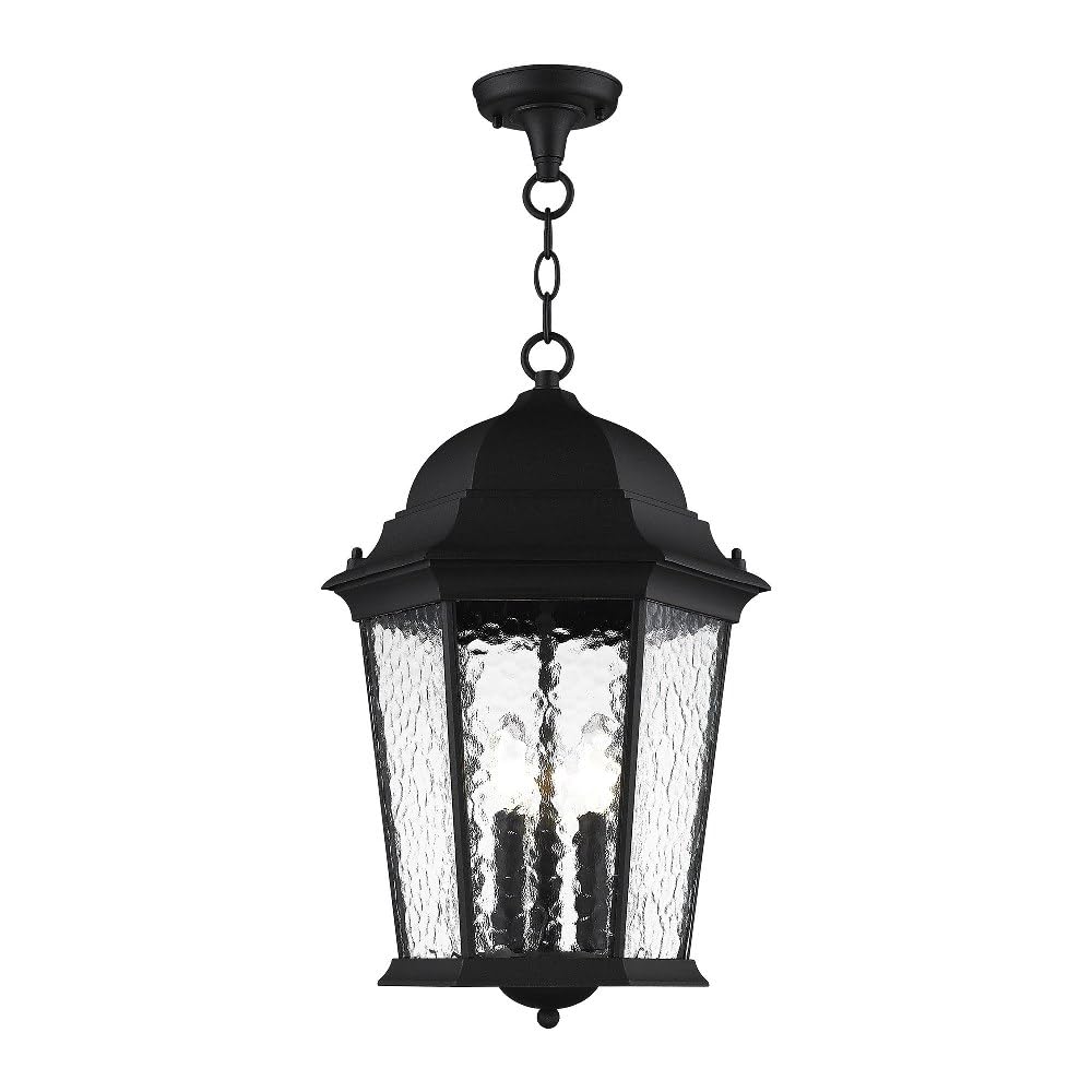 Livex Lighting 75475-14 Textured Black Outdoor Semi-Flush Mount Ceiling Light with Clear Water Glass - Weatherproof Fixture for Porch, Patio & Covered Entryway
