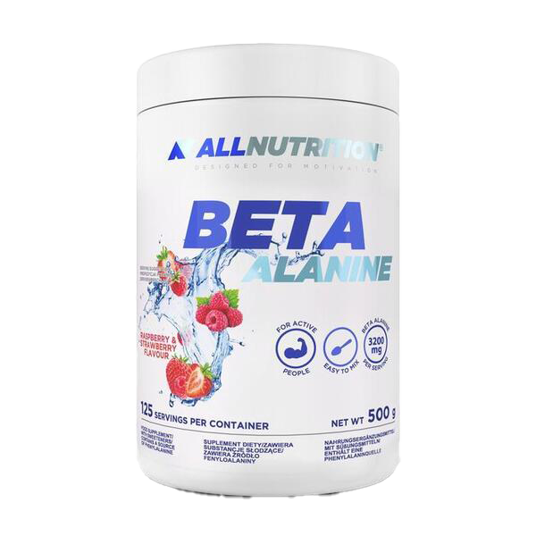 Allnutrition Beta Alanine Powder 500g - Premium Pre-Workout Supplement for Muscle Endurance & Performance - Raspberry Strawberry Flavor - Ideal for Gym, Bodybuilding & Athletic Training