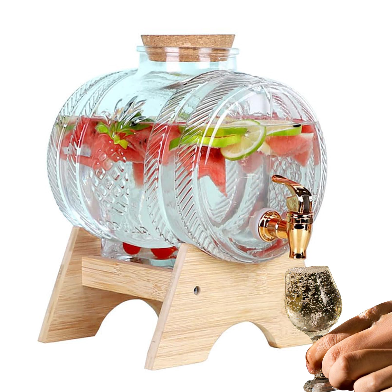 5L Glass Beverage Dispenser with Leak-Proof Tap - Clear Glass Jar & Wooden Lid - Perfect for Water, Juice, or Cocktails - Ideal for Office, Camping, and Home Use