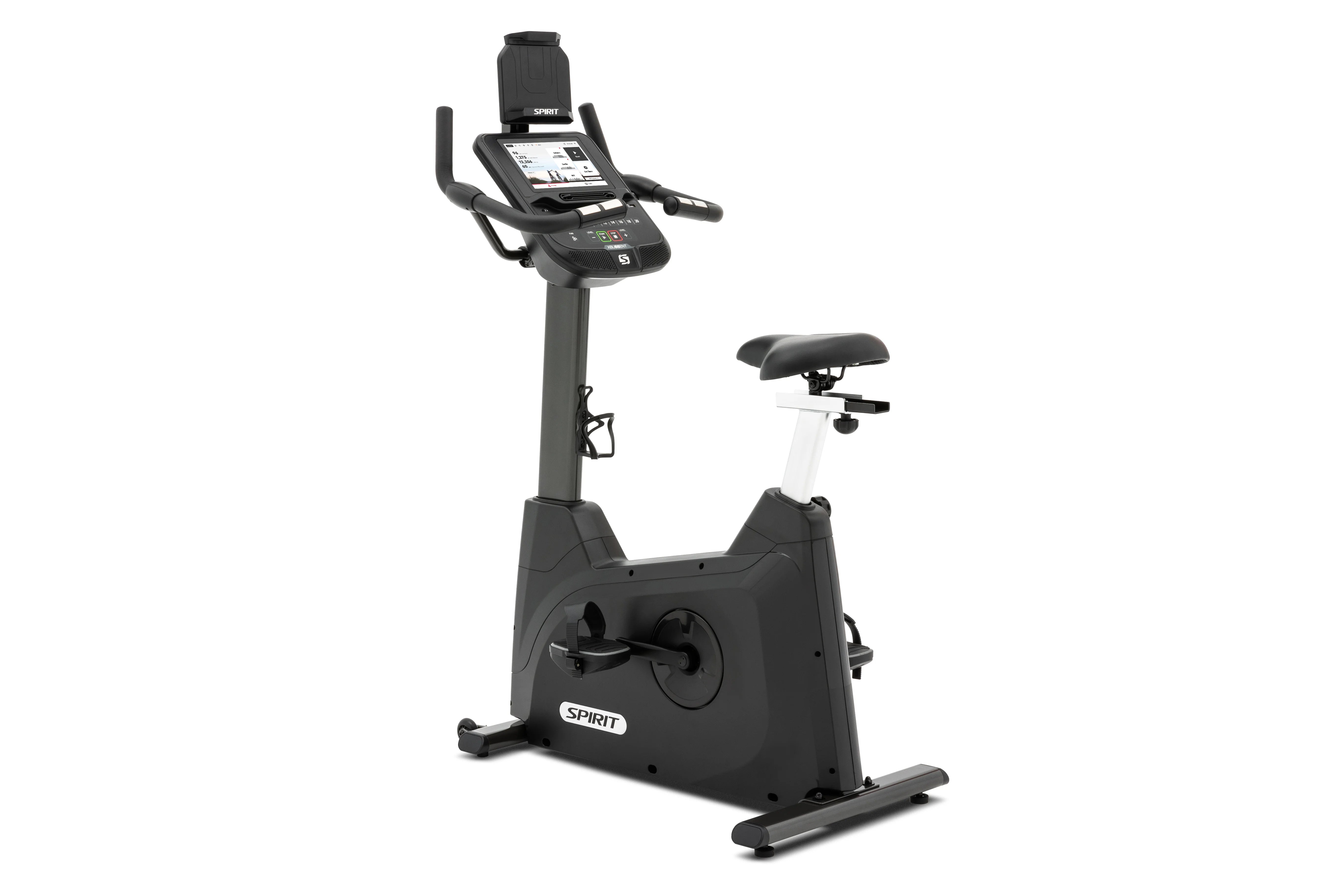 Spirit XBU55ENT Upright Exercise Bike with Entertainment Features - Home Gym Equipment for Cardio Workouts & Indoor Cycling Training - Perfect for Small Spaces & Apartment Fitness