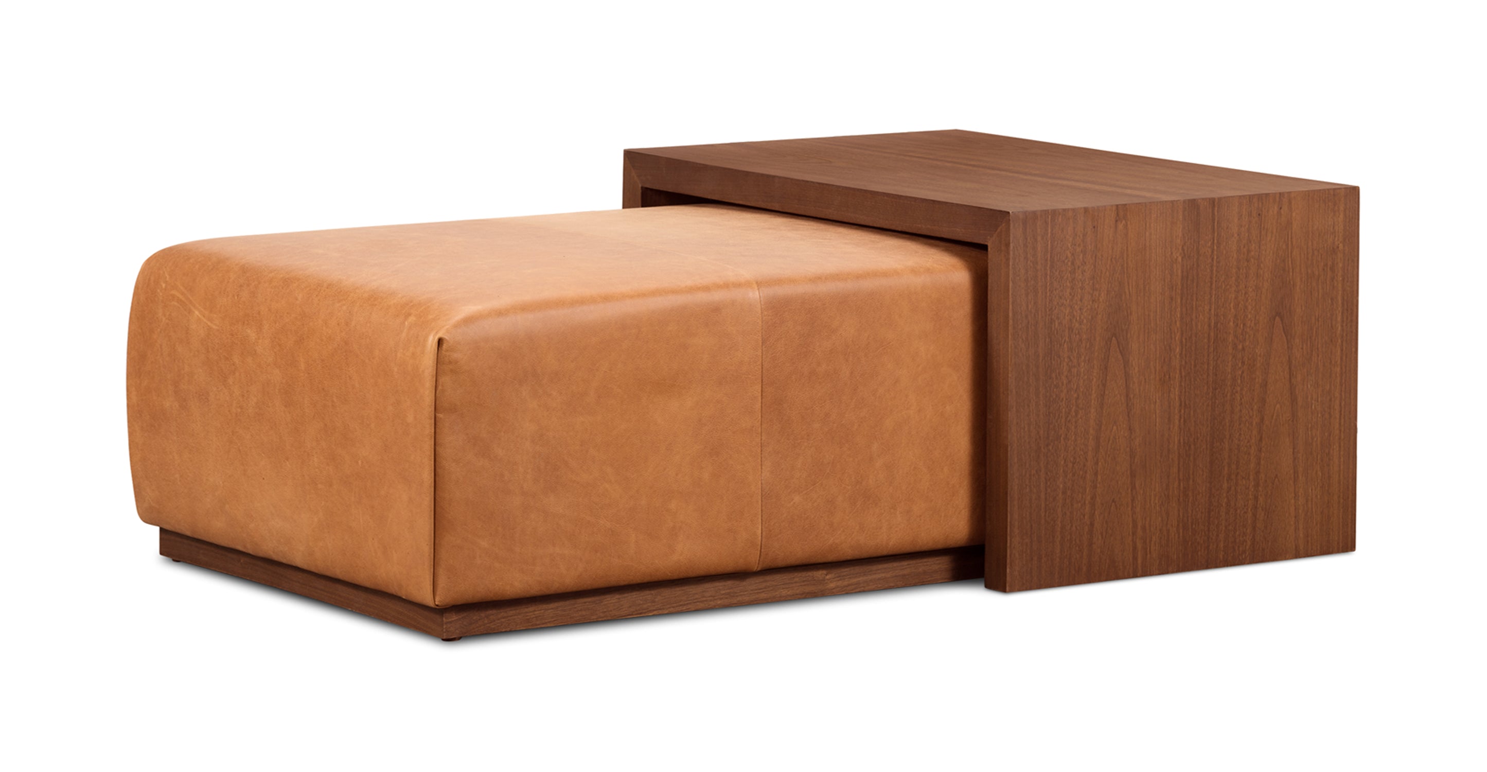 Jarmo Leather Ottoman with Walnut Table - Stylish Footrest & Coffee Table for Living Room, Bedroom, or Office - Premium Leather & Wood Furniture for Home Decor