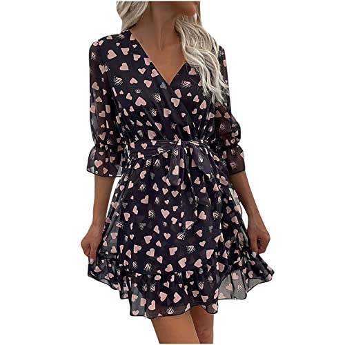 **Women's Sexy Printed Mesh V-Neck Long Sleeve Mini Dress with Belt - Spring Party, Casual Evening & Date Night Outfit** | Perfect for Spring Parties, Casual Evenings, Romantic Dates & Social Events
