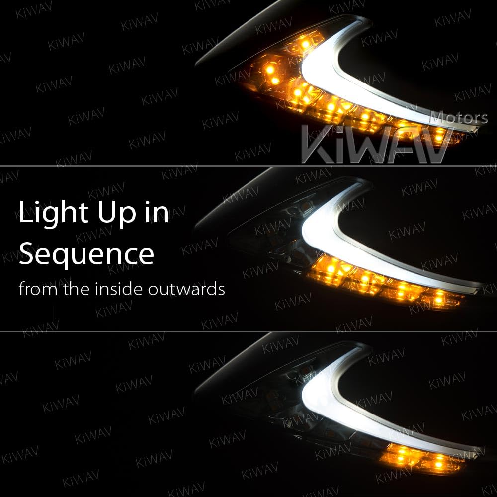 KiWAV Lucifer Carbon Fiber Motorcycle Mirrors with Dual LED Sequential Turn Signals - Compatible with Ducati Panigale - Enhance Visibility & Style for Street & Track Riding