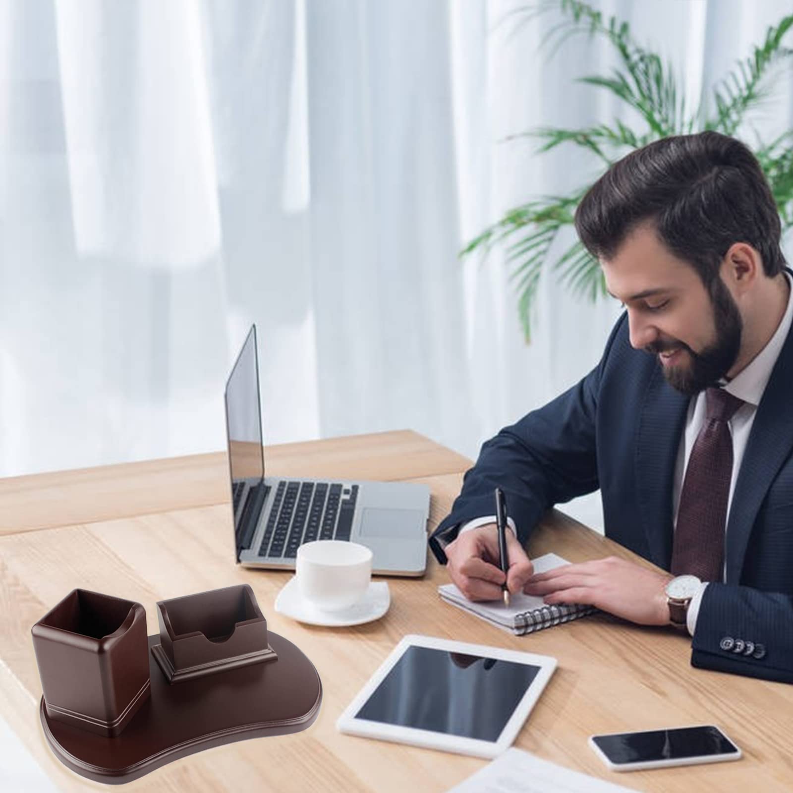 Premium Wooden Pen Holder & Business Card Holder - Large Capacity Modern Minimalist Office Desk Organizer - Elegant Light Luxury Gift for Professionals & Home Office Use (Perfect for Desk Organization & Corporate Gifting)